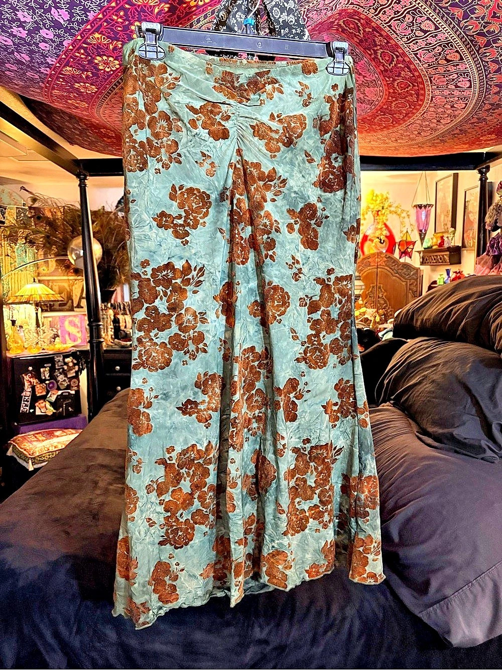 CIDER Floral Maxi Skirt in Blue & Brown Size Medium NWT